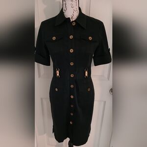 5/$25  Jones New York Signature Petite  Black Stretch Buttondown Dress 4P
